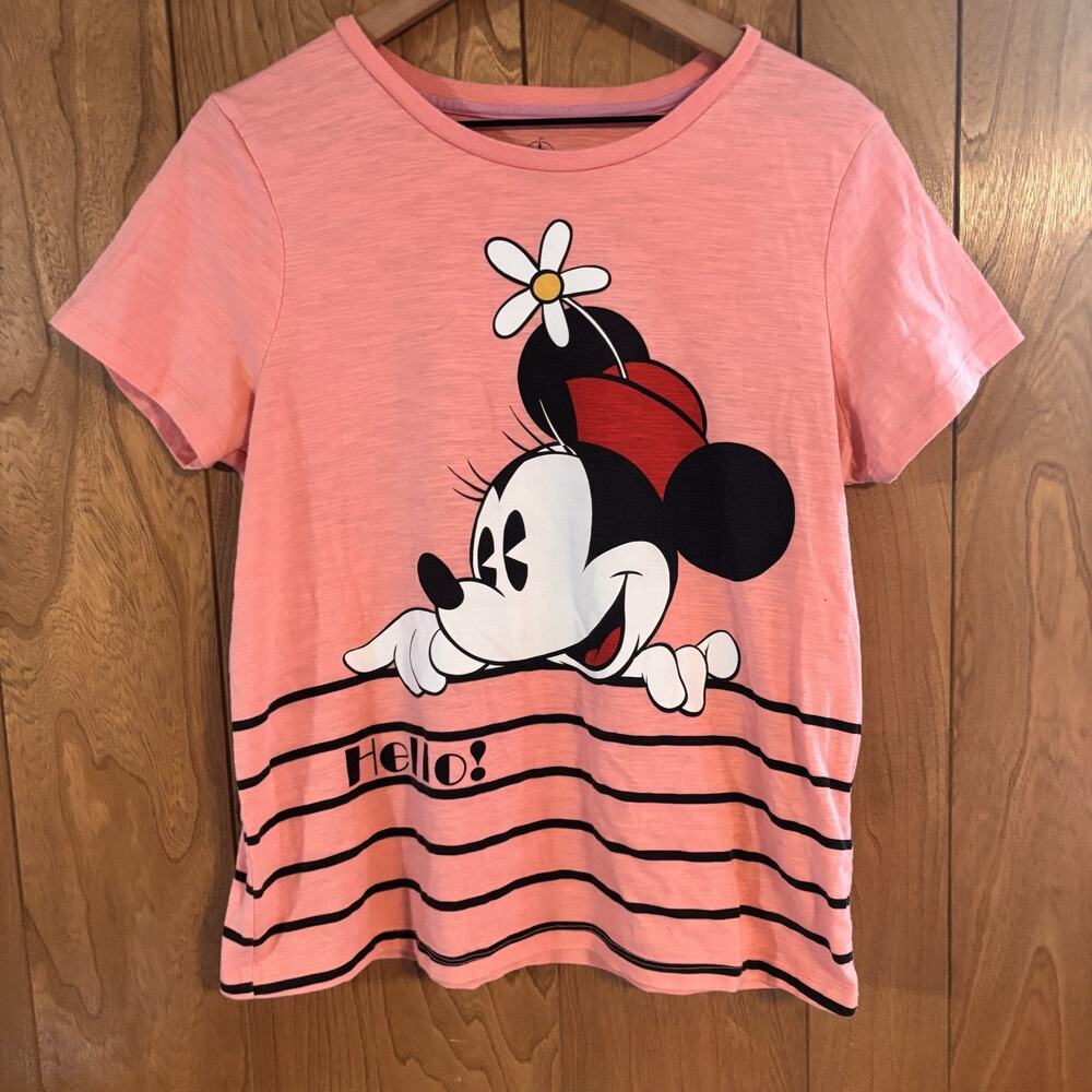 Disney Store Minnie Mouse Hello Good-bye T-Shirt Ladies Coral Size Large